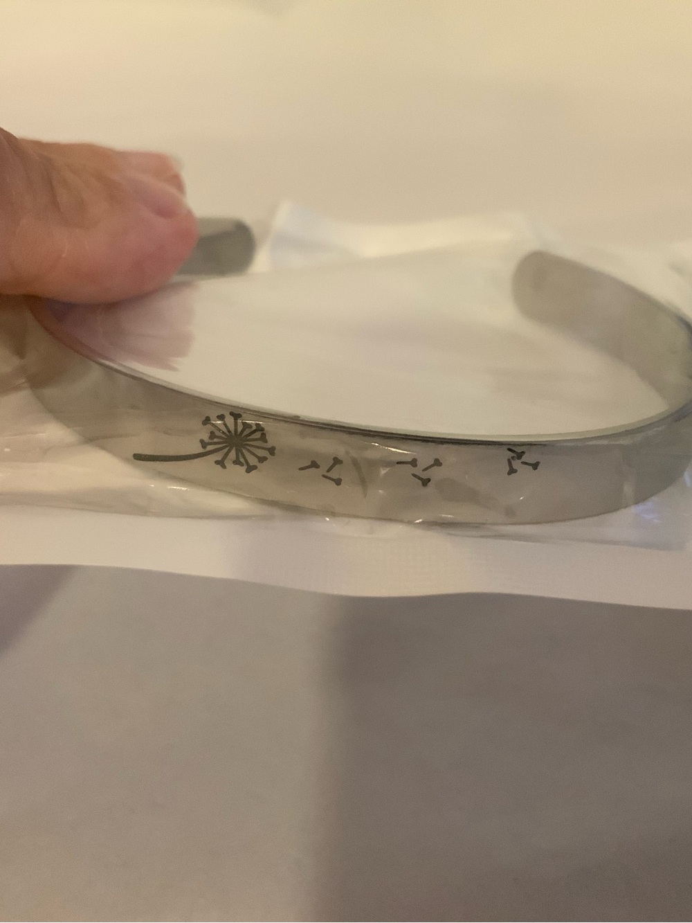 Dandelion Engraved Aluminum Cuff Bracelet